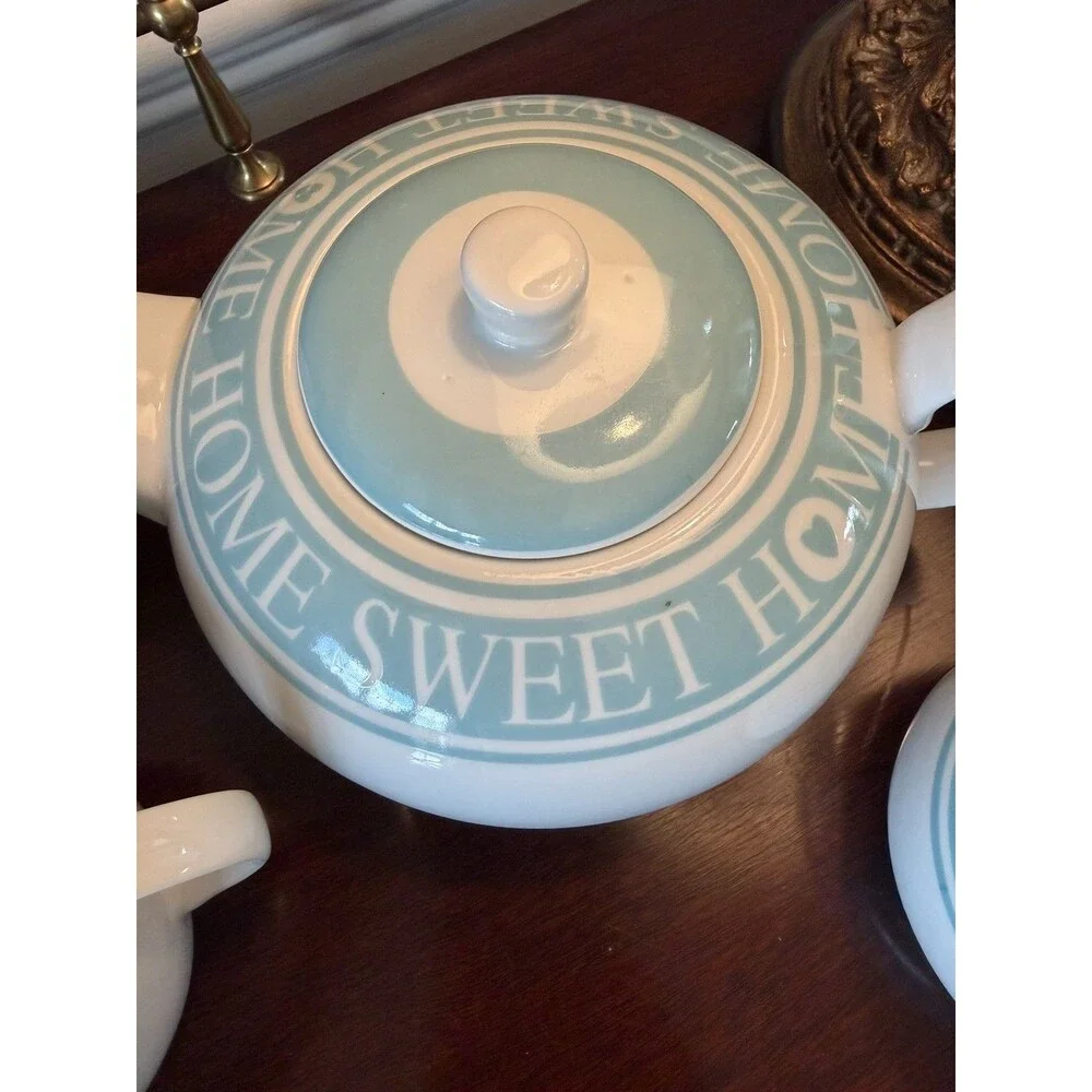 Waterside Fine China Blue and White Home Sweet Home Tea Set Vintage 3 Piece